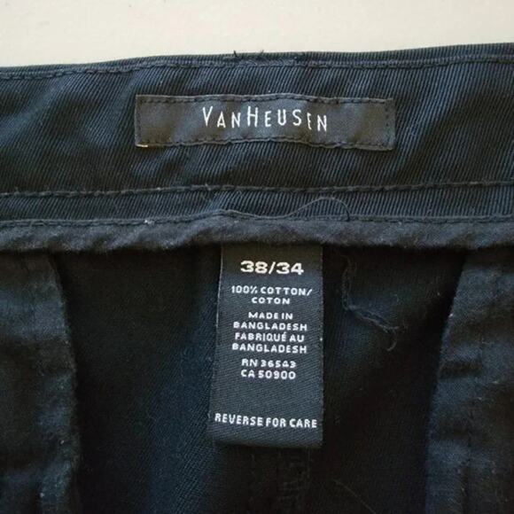 Van Heusen Mens Pants Black Size 38x34 Classic Cotton Dress Work Trousers - Picture 9 of 11